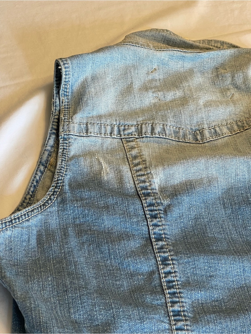 Maurices Light Wash Denim Vest with Cream Lace Trim - Picture 9 of 10